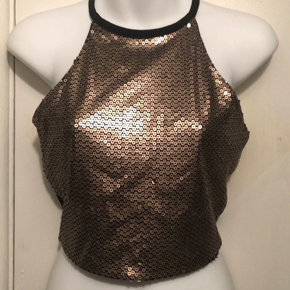 Holiday Gold Sequin Crop Top
